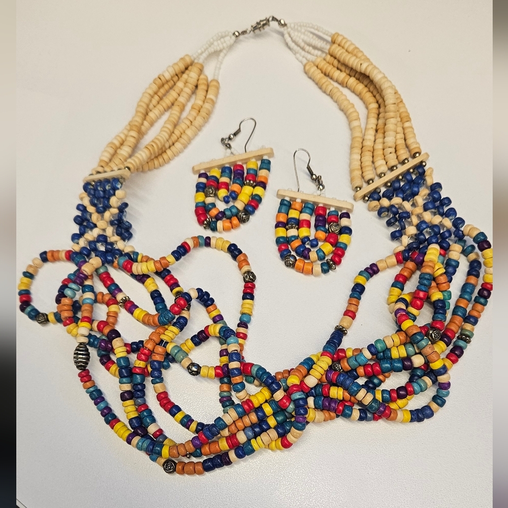 BOHO BEADED NECKLACE AND EARRINGS SET